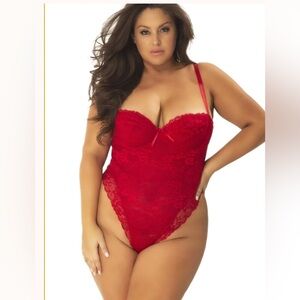 Red Lace Bodysuit Lingerie – Plus Size Teddy One Piece
